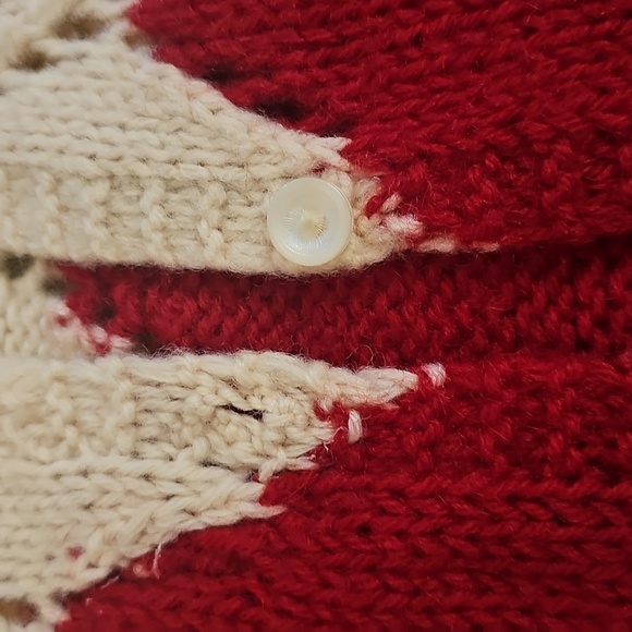 Vintage Red and Cream Button-Up Chevron Patterned Sweater - Picture 9 of 11
